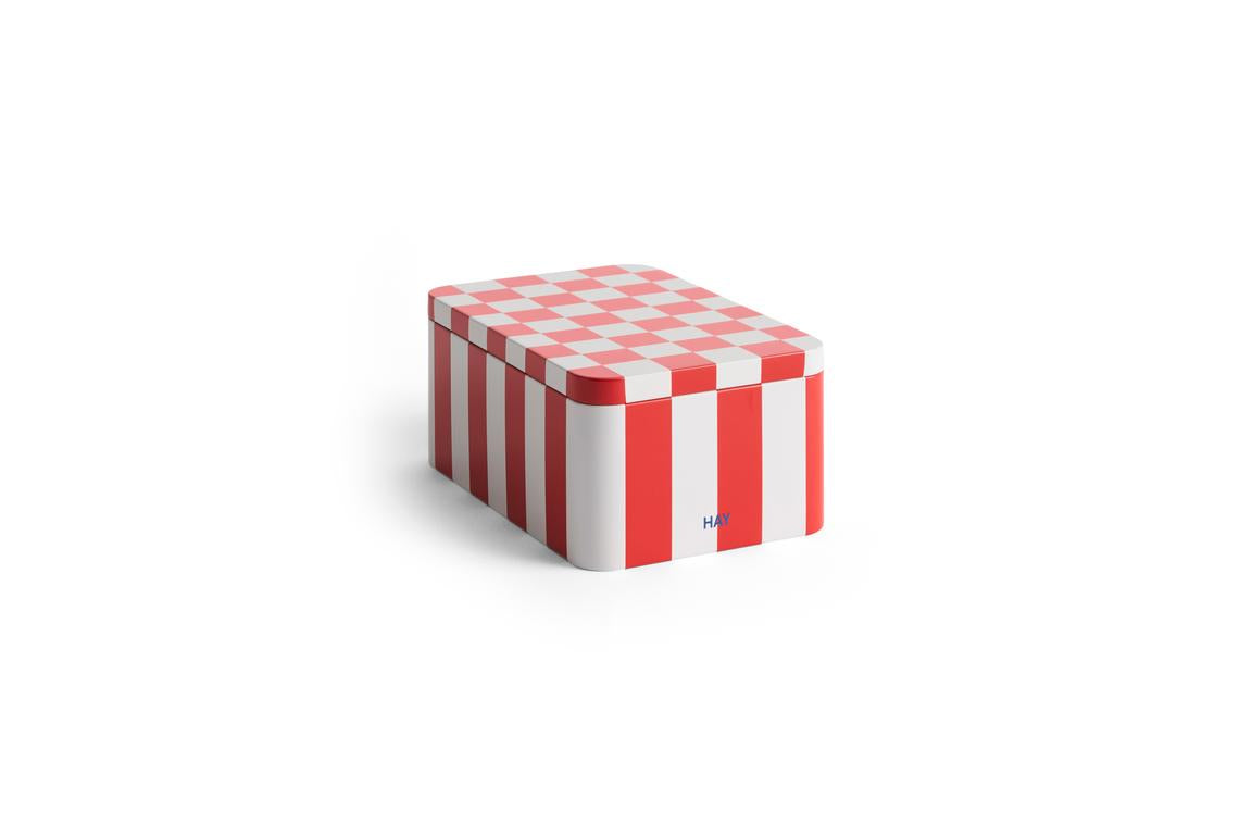 Tin Container, Small, Red and off-white
