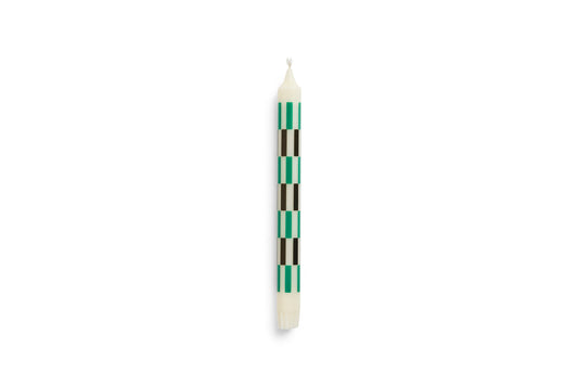 Pattern Candle, Off-white, green and black check 24 stk.